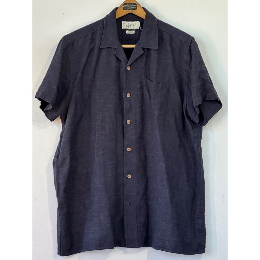 Grayers Button Down Shirt Linen Tencel Mens Large Navy Blue Excellent